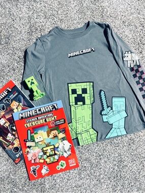 Minecraft Boys' Gray Long Sleeve Creeper Tee